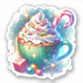  Waterverf Christmas Cup van Hot Cacao Sticker (Voorkant)