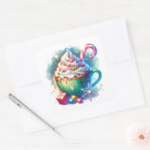  Waterverf Christmas Cup van Hot Cacao Vierkante Sticker (Envelop)