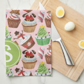Waterverf Christmas Cupcakes Monogram Theedoek (Quarter Fold)