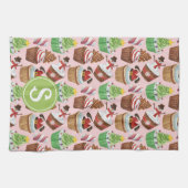 Waterverf Christmas Cupcakes Monogram Theedoek (Horizontaal)