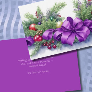 Waterverf Christmas Evergreen lint Paarse rood Feestdagen Kaart