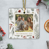 Waterverf Christmas Foliage Gold Typography Foto Keramisch Ornament