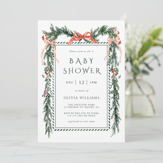 Waterverf Christmas Garland Baby shower Kaart (Staand voorkant)