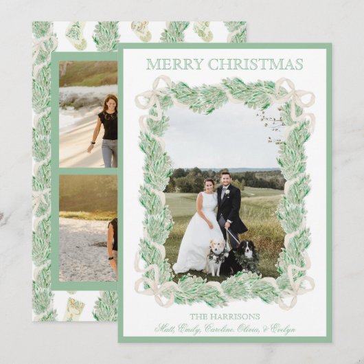 Waterverf Christmas Garland stocking drie foto's Feestdagenkaart (Voorkant / Achterkant)