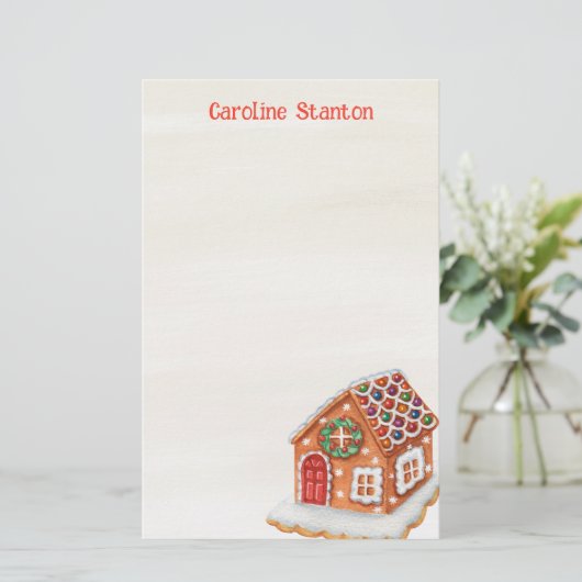 Waterverf Christmas Gingerbread House Cookies Briefpapier (Staand voorkant)