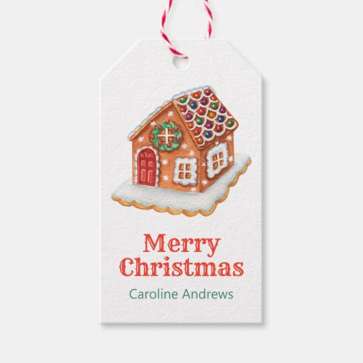 Waterverf Christmas Gingerbread House Cookies Cadeaulabel (Voorkant)