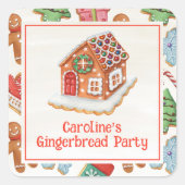 Waterverf Christmas Gingerbread House Cookies Vierkante Sticker (Voorkant)