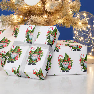 Waterverf Christmas Gnome met snoepriet Cadeaupapier