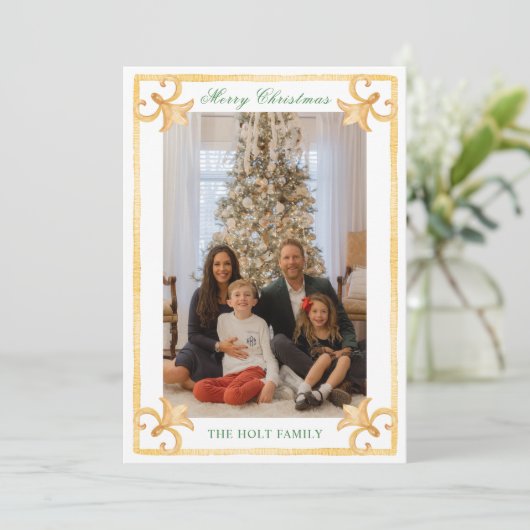 Waterverf Christmas Gold Grandmillennial Foto Feestdagenkaart (Staand voorkant)