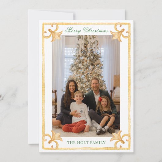 Waterverf Christmas Gold Grandmillennial Foto Feestdagenkaart (Voorkant)