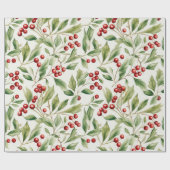 Waterverf Christmas Green Holly met rode bessen Cadeaupapier (Vlak)