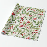 Waterverf Christmas Green Holly met rode bessen Cadeaupapier<br><div class="desc">Dit  inpakpapier is bedekt met een patroon van kerstgroene hulst en felrode bessen. Het werd gedaan in waterverf en heeft een ouderwets,  feestelijk  gevoel. Het is perfect voor het inpakken van geschenken voor iedereen,  of het nu vrienden,  familie of collega's zijn.</div>