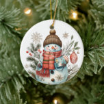 waterverf Christmas Holiday snowman Voeg bericht t Keramisch Ornament<br><div class="desc">waterverf Kerstvakantie sneeuwpop toevoegen bericht Keramisch Ornament</div>