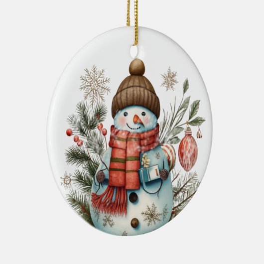 waterverf Christmas Holiday snowman Voeg bericht t Keramisch Ornament (Rechts)
