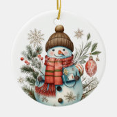 waterverf Christmas Holiday snowman Voeg bericht t Keramisch Ornament (Voorkant)