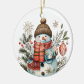 waterverf Christmas Holiday snowman Voeg bericht t Keramisch Ornament (Links)