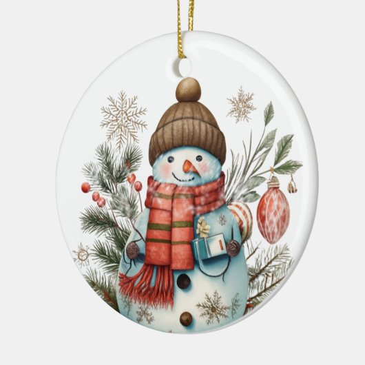 waterverf Christmas Holiday snowman Voeg bericht t Keramisch Ornament (Links)