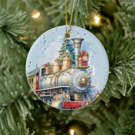 waterverf Christmas Holiday train voeg bericht toe Keramisch Ornament
