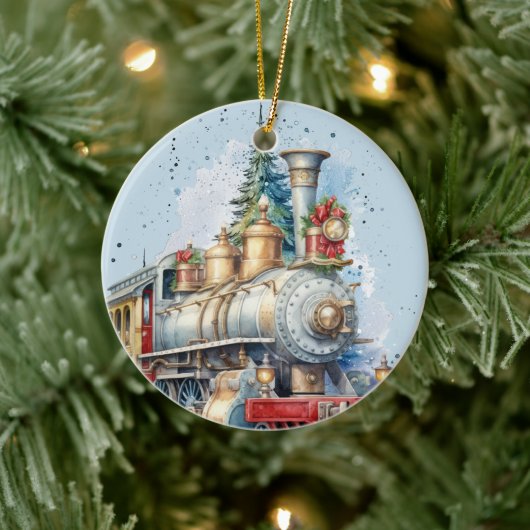 waterverf Christmas Holiday train voeg bericht toe Keramisch Ornament (Boom)
