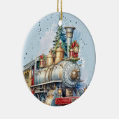 waterverf Christmas Holiday train voeg bericht toe Keramisch Ornament (Rechts)