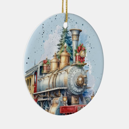 waterverf Christmas Holiday train voeg bericht toe Keramisch Ornament (Rechts)