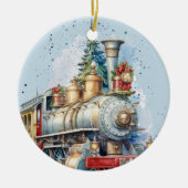 waterverf Christmas Holiday train voeg bericht toe Keramisch Ornament (Voorkant)