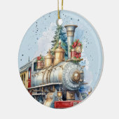 waterverf Christmas Holiday train voeg bericht toe Keramisch Ornament (Links)
