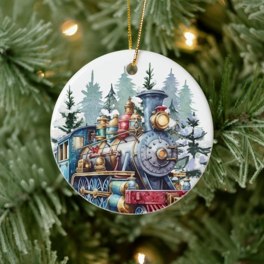 waterverf Christmas Holiday train voeg bericht toe Keramisch Ornament (Boom)
