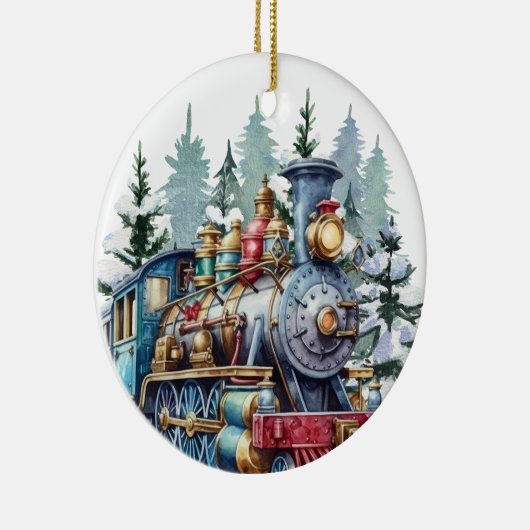 waterverf Christmas Holiday train voeg bericht toe Keramisch Ornament (Rechts)