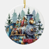 waterverf Christmas Holiday train voeg bericht toe Keramisch Ornament (Voorkant)