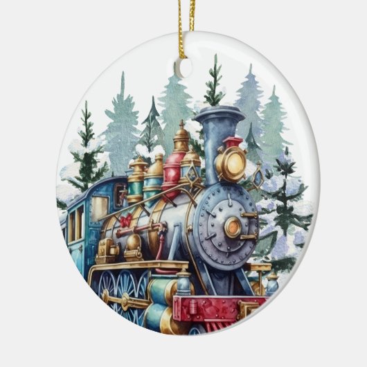 waterverf Christmas Holiday train voeg bericht toe Keramisch Ornament (Links)