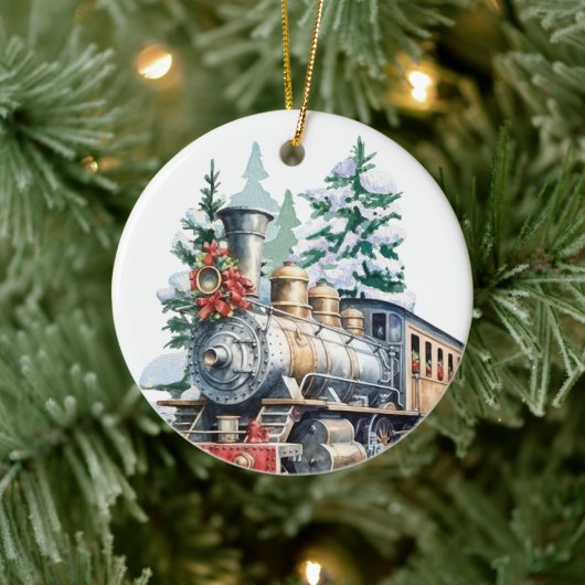 waterverf Christmas Holiday train voeg bericht toe Keramisch Ornament (Boom)