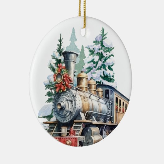 waterverf Christmas Holiday train voeg bericht toe Keramisch Ornament (Rechts)