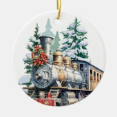 waterverf Christmas Holiday train voeg bericht toe Keramisch Ornament (Voorkant)