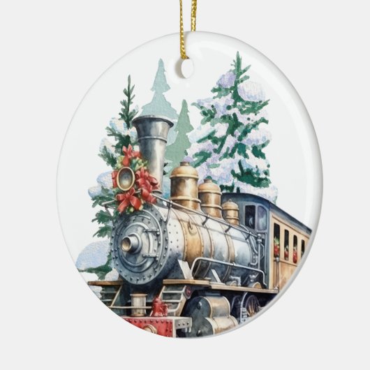 waterverf Christmas Holiday train voeg bericht toe Keramisch Ornament (Links)