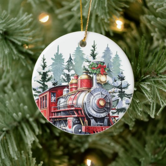 waterverf Christmas Holiday train voeg bericht toe Keramisch Ornament (Boom)
