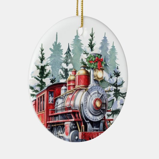 waterverf Christmas Holiday train voeg bericht toe Keramisch Ornament (Rechts)