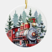waterverf Christmas Holiday train voeg bericht toe Keramisch Ornament (Voorkant)