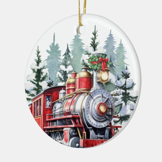 waterverf Christmas Holiday train voeg bericht toe Keramisch Ornament (Links)