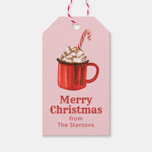 Waterverf Christmas Hot Chocolate Cacao Cadeaulabel (Voorkant)
