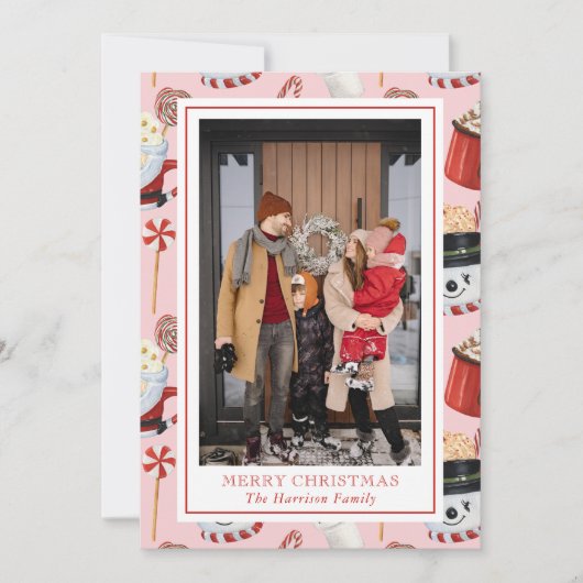 Waterverf Christmas Hot Chocolate Cocoa Foto Feestdagenkaart (Voorkant)