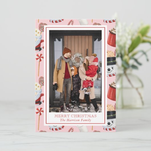 Waterverf Christmas Hot Chocolate Cocoa Foto Feestdagenkaart (Staand voorkant)