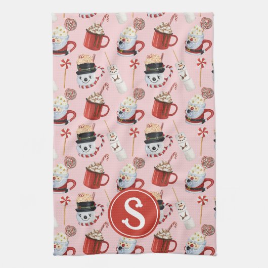 Waterverf Christmas Hot Chocolate Cocoa Monogram Theedoek (Verticaal)