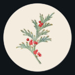 Waterverf Christmas Juniper Branch met bessen Ronde Sticker<br><div class="desc">Waterverf Christmas Juniper Branch met bessen</div>