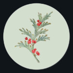 Waterverf Christmas Juniper Branch met bessen Ronde Sticker<br><div class="desc">Waterverf Christmas Juniper Branch met bessen</div>