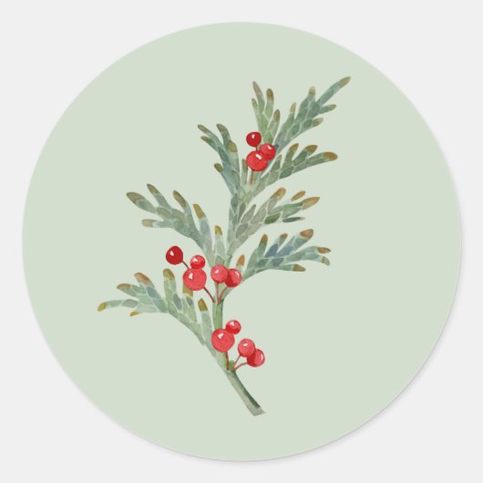 Waterverf Christmas Juniper Branch met bessen Ronde Sticker (Voorkant)