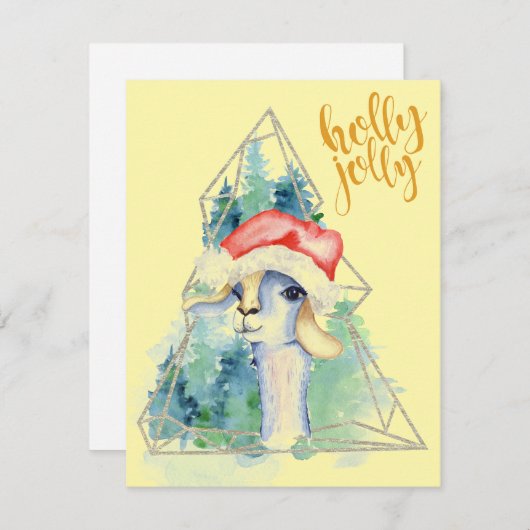 Waterverf Christmas Llama - Kerst Kaart (Voorkant / Achterkant)