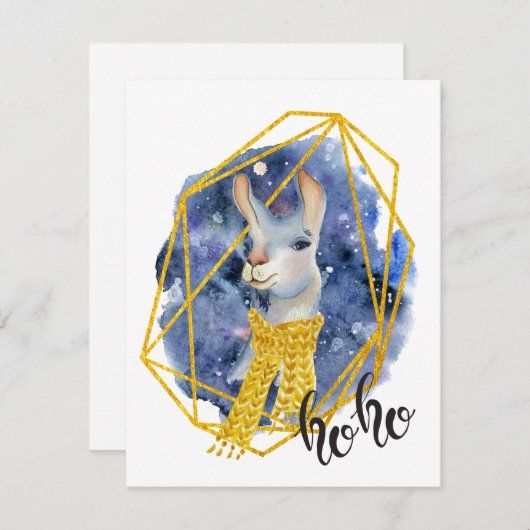 Waterverf Christmas Llama - Kerst Kaart (Voorkant / Achterkant)