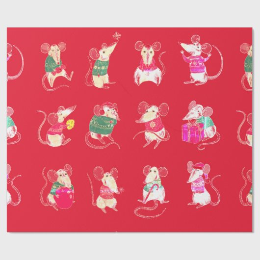 WATERVERF CHRISTMAS MOUSE GIFT WRAPPING CADEAUPAPIER (Vlak)