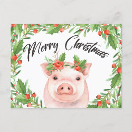Waterverf Christmas Pig Briefkaart